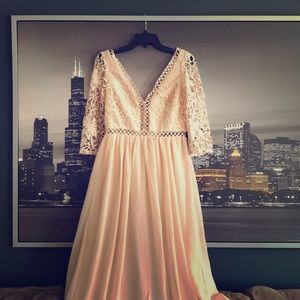 Blush Three-Quarter Sleeve Lace Maxi Dress